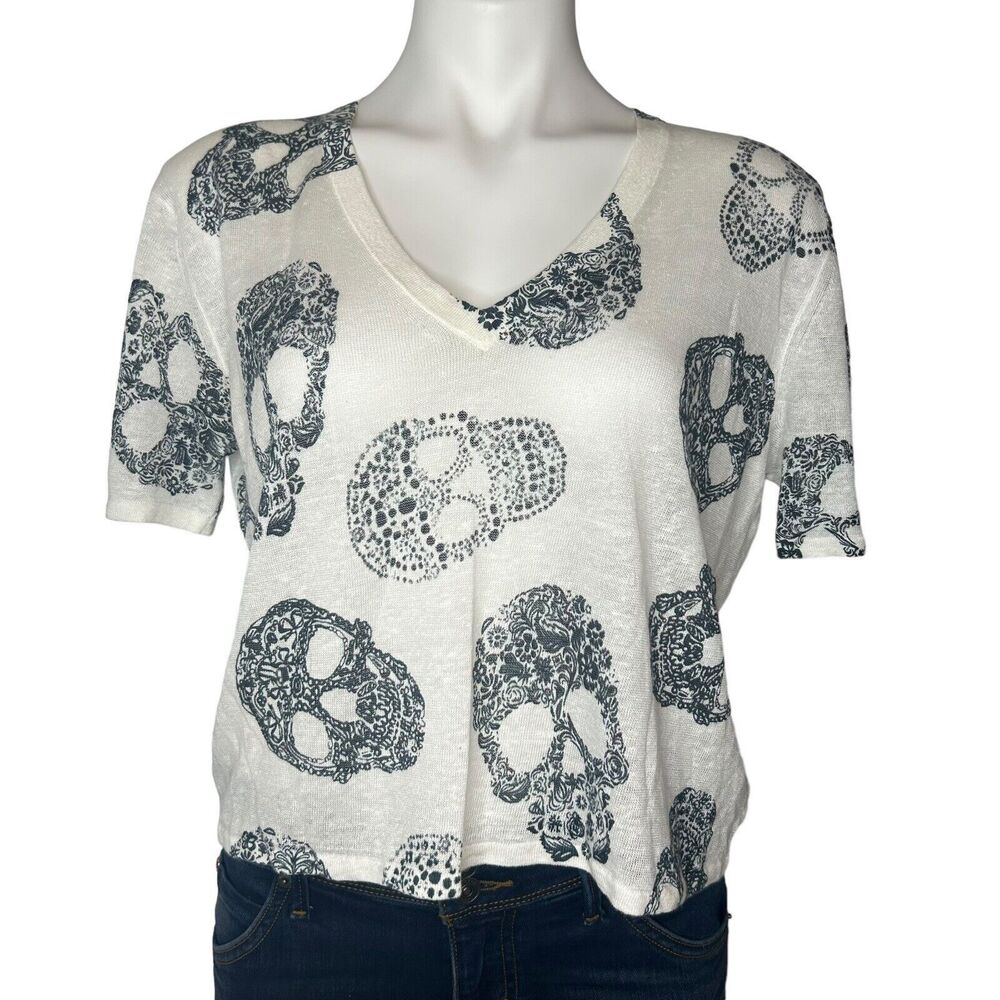 SKULL CASHMERE Rima Skull Linen Relaxed Fit Tee Shirt XS $198‎
